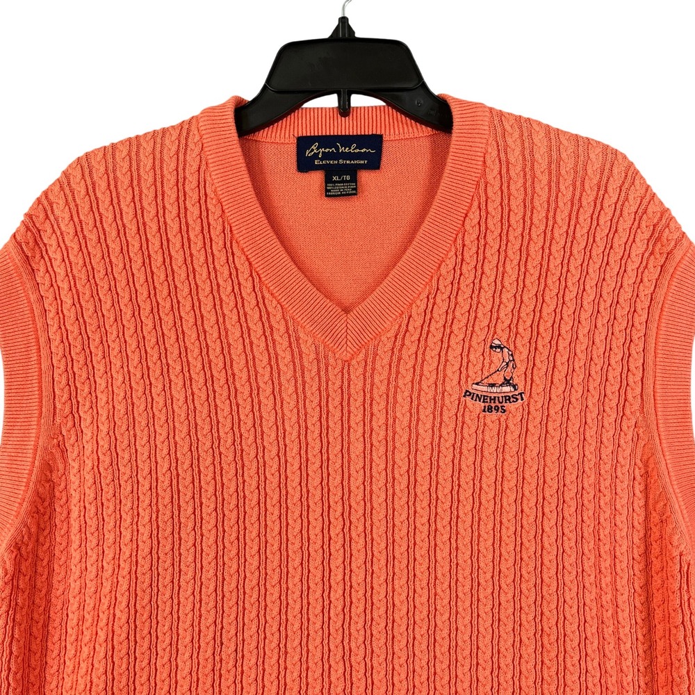 Pinehurst Byron Nelson Golf Sweater Vest Mens XL Orange Cable Knit Pima Cotton